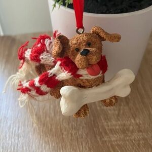 Kurt S Adler brown puppy dog Christmas ornament- customizable bone knit scarf